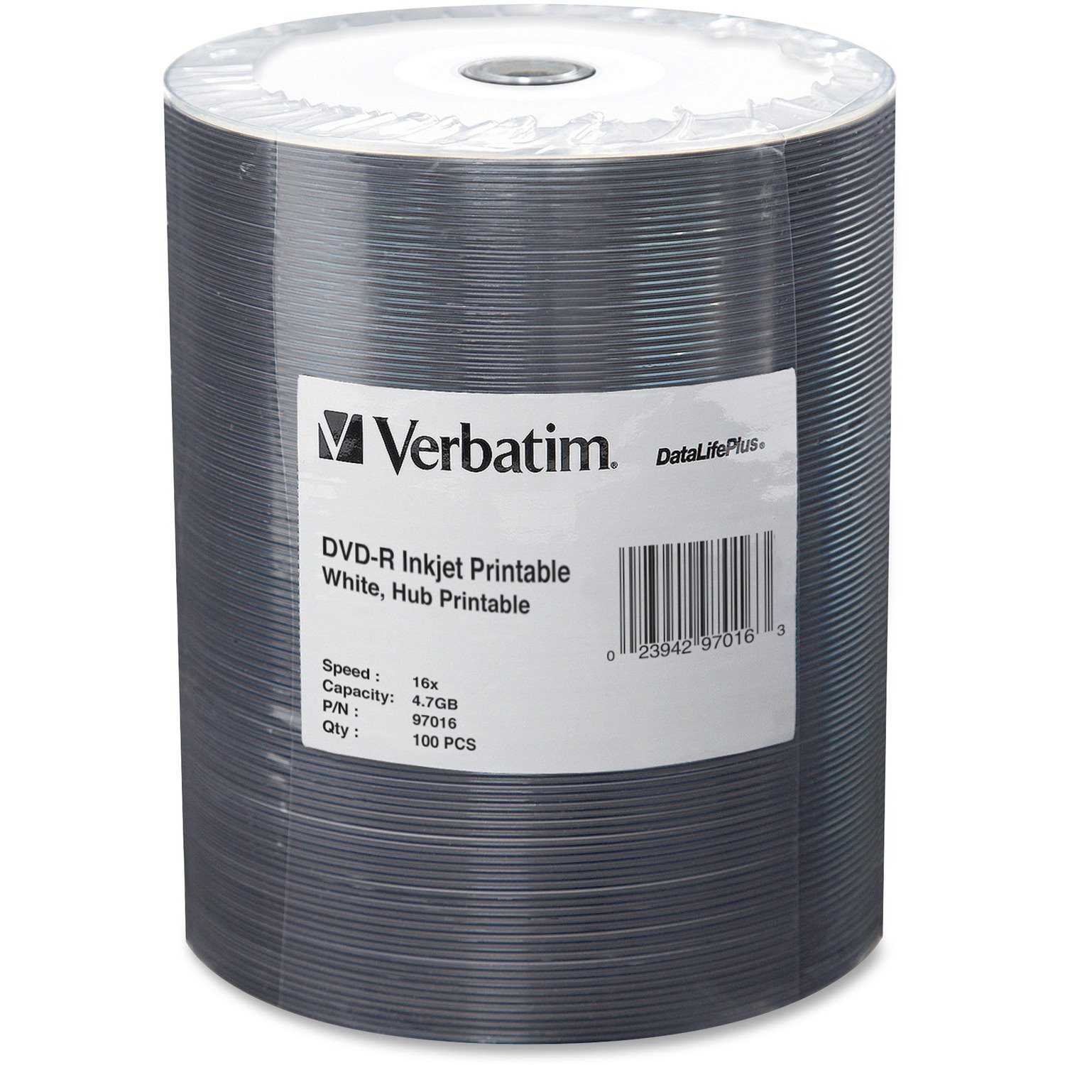 Verbatim 97016 DVD Recordable Media - DVD-R - 16x - 4.70 GB - 100 Pack Wrap - White