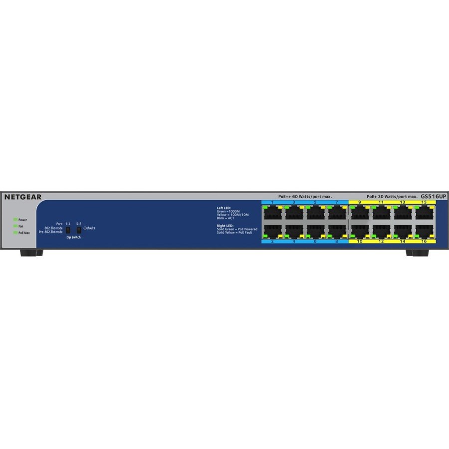 Netgear GS516UP 16 Ports Ethernet Switch - Gigabit Ethernet - 10/100/1000Base-T