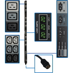 Tripp Lite by Eaton PDU 12.6kW 3-Phase Local Metered PDU 208V Outlets (36 C13 & 9 C19) Hubbell 50A CS8365C 6 ft. (1.83 m) Cord 0U Vertical TAA