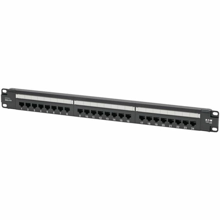 Eaton Tripp Lite Series Cat5e 24-Port Patch Panel - PoE+ Compliant, 110/Krone, 568A/B, RJ45 Ethernet, 1U Rack-Mount, TAA