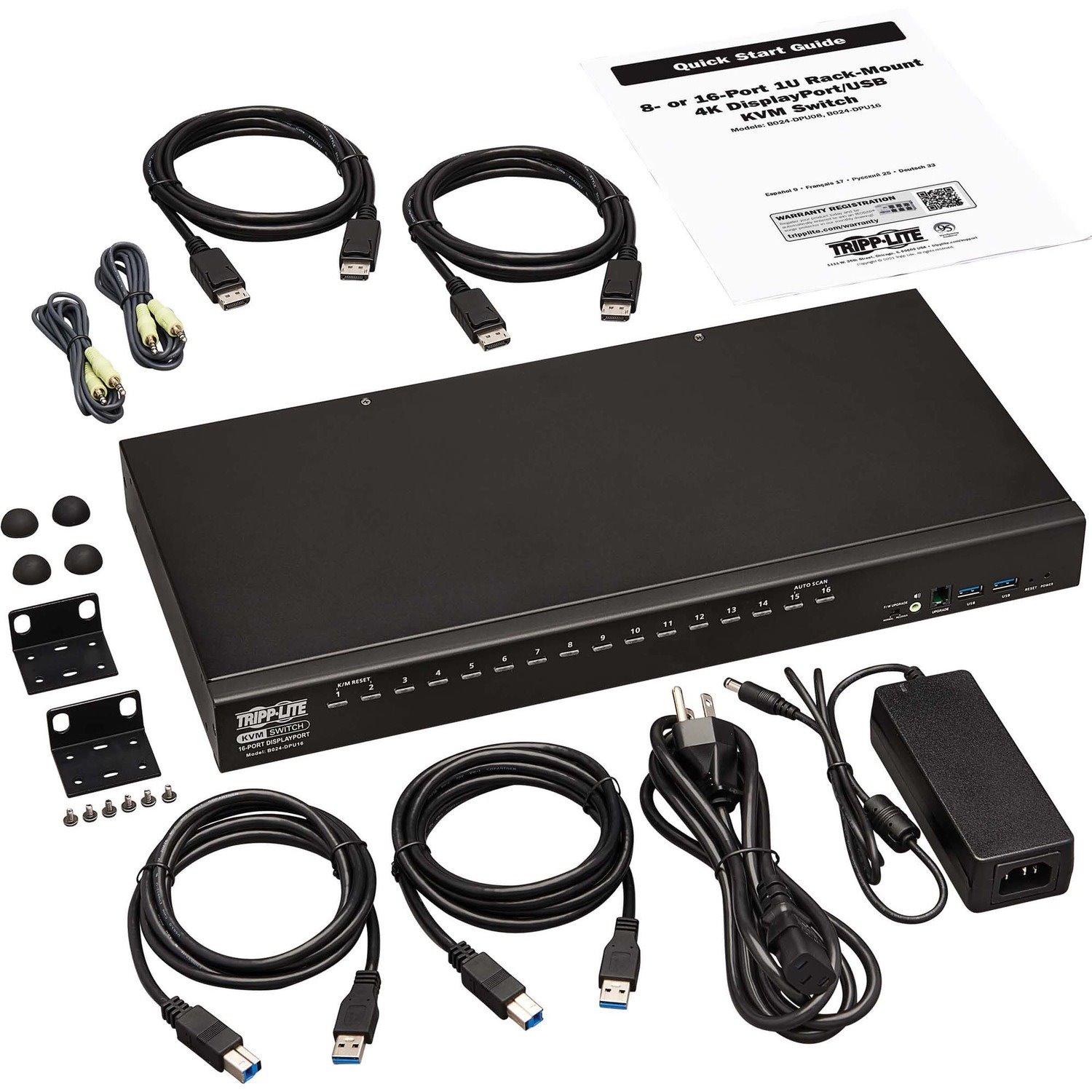 Tripp Lite DisplayPort / USB KVM Switch 16-Port Audio/Video 4K 60Hz 1URM