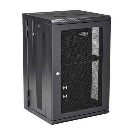 StarTech.com 4-Post 18U Wall Mount Network Cabinet, 19" Hinged Wall-Mounted Server Rack for Data / IT Equipment, Lockable Rack Enclosure