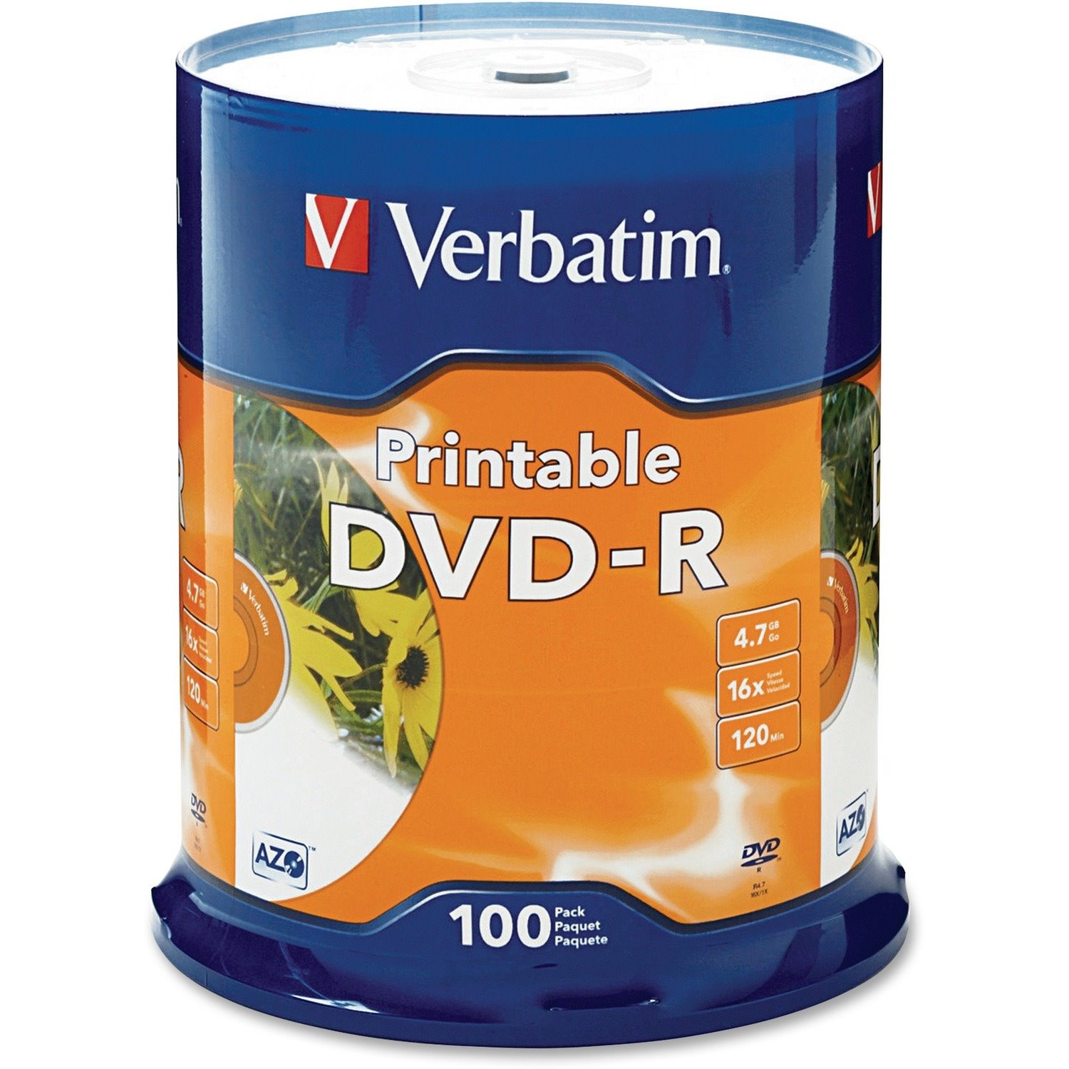 Verbatim DVD Recordable Media - DVD-R - 16x - 4.70 GB - 100 Pack - White