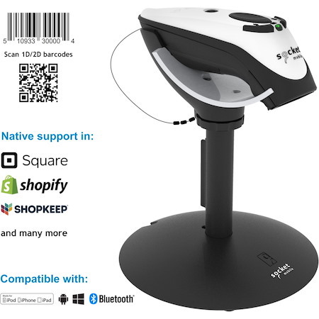 Socket Mobile DuraScan&reg; D750, Universal Plus Barcode Scanner, White & Charging Stand