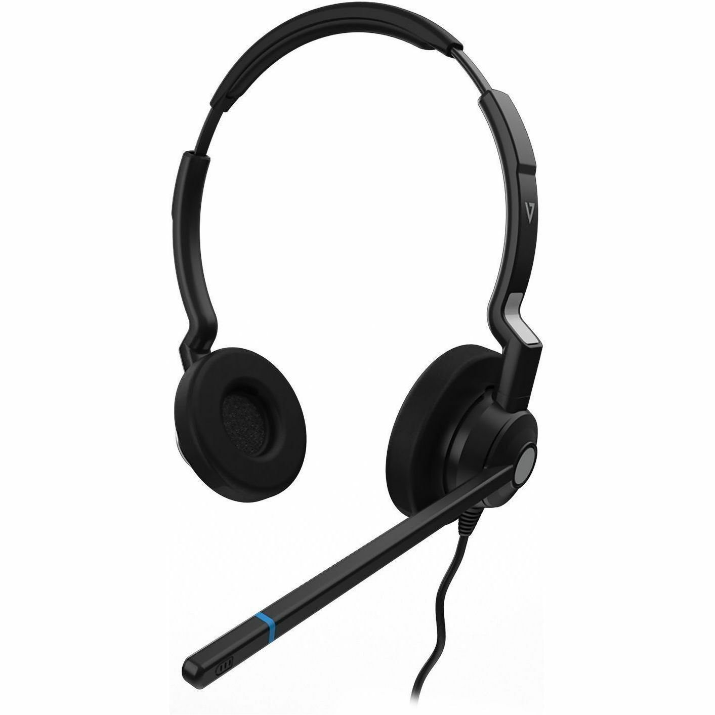 V7 HQ511 QD Call Center Headset - Stereo - Wired - On-ear - Binaural - Poly Compatible Quick Disconnect - Noise Cancelling Microphone - Black