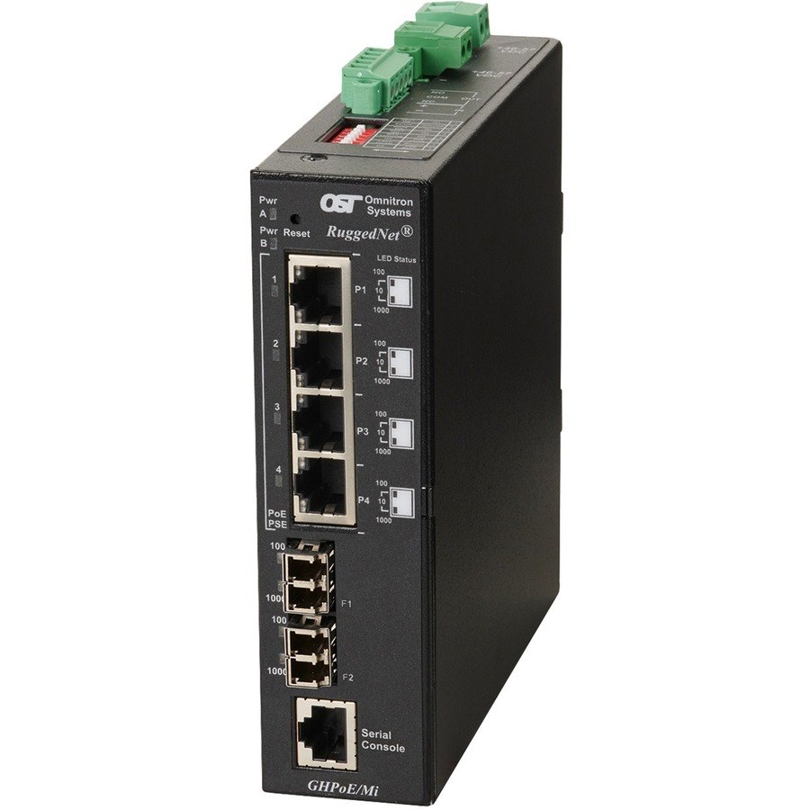 Omnitron Systems RuggedNet Managed Industrial Gigabit High Power 60W PoE, 2xSM LC, RJ-45, Ethernet Fiber Switch