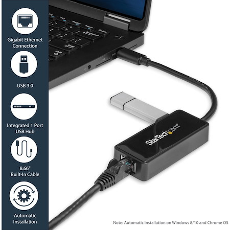StarTech.com USB 3.0 to Gigabit Ethernet Adapter NIC w/ USB Port - Black