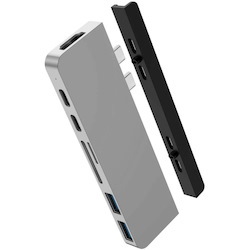 Hyper DUO HD28C-GRAY USB Type C Docking Station - Memory Card Reader - microSD, SD - 100 W - Grey