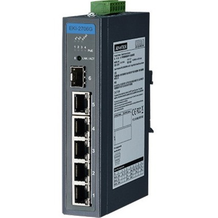 Advantech 5GbE+1G SFP Industrial Unmanaged PoE Switch with Wide Temp