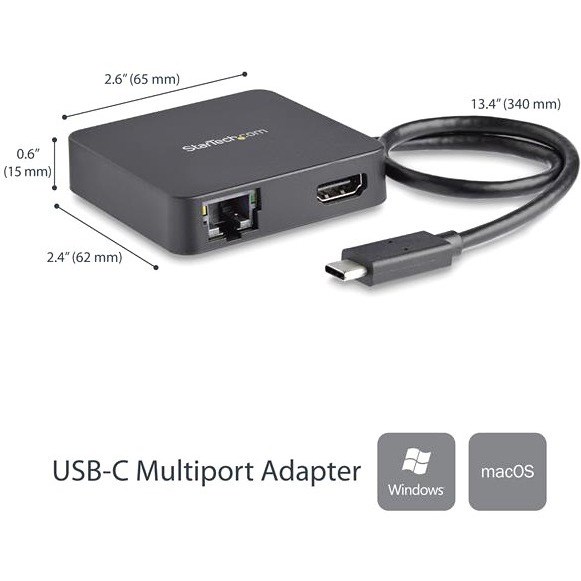 StarTech.com USB C Multiport Adapter - Portable USB Type-C Mini Dock to 4K UHD HDMI Video - GbE, USB 3.0 Hub - Thunderbolt 3 Compatible