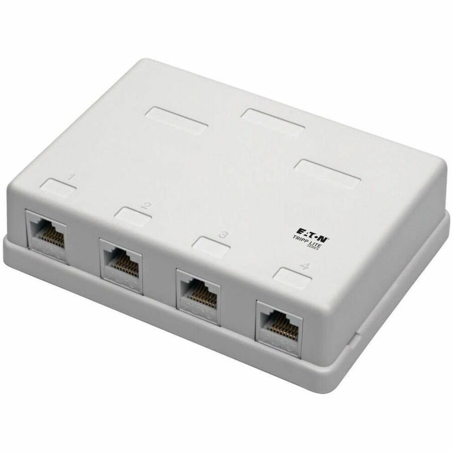 Eaton Tripp Lite Series Pre-Configured Unshielded Cat6 4-Port Surface-Mount Box, 110 IDC, RJ45, White