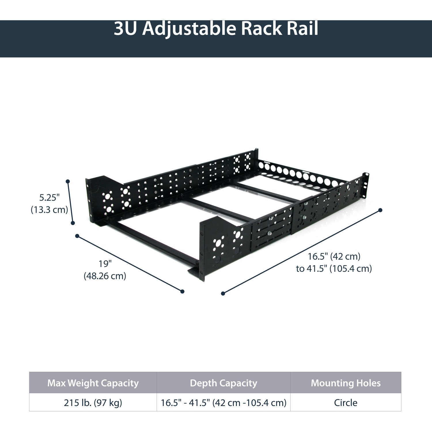 StarTech.com 3U Fixed 19" Adjustable Depth Universal Server Rack Rails