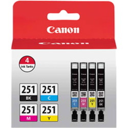 Canon CLI-251 BK/CMY Standard Yield Inkjet Ink Cartridge - Value Pack - Cyan, Magenta, Yellow, Black - 4 / Pack