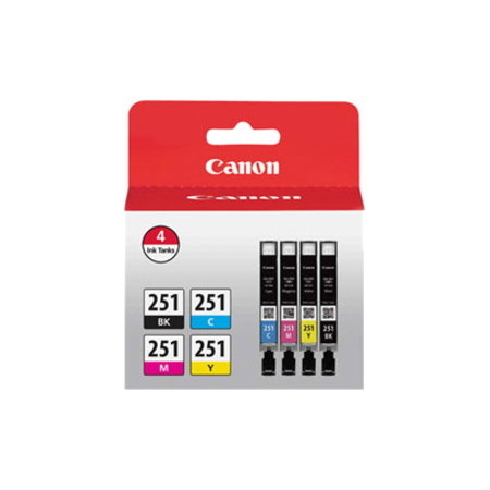 Canon CLI-251 BK/CMY Standard Yield Inkjet Ink Cartridge - Value Pack - Cyan, Magenta, Yellow, Black - 4 / Pack