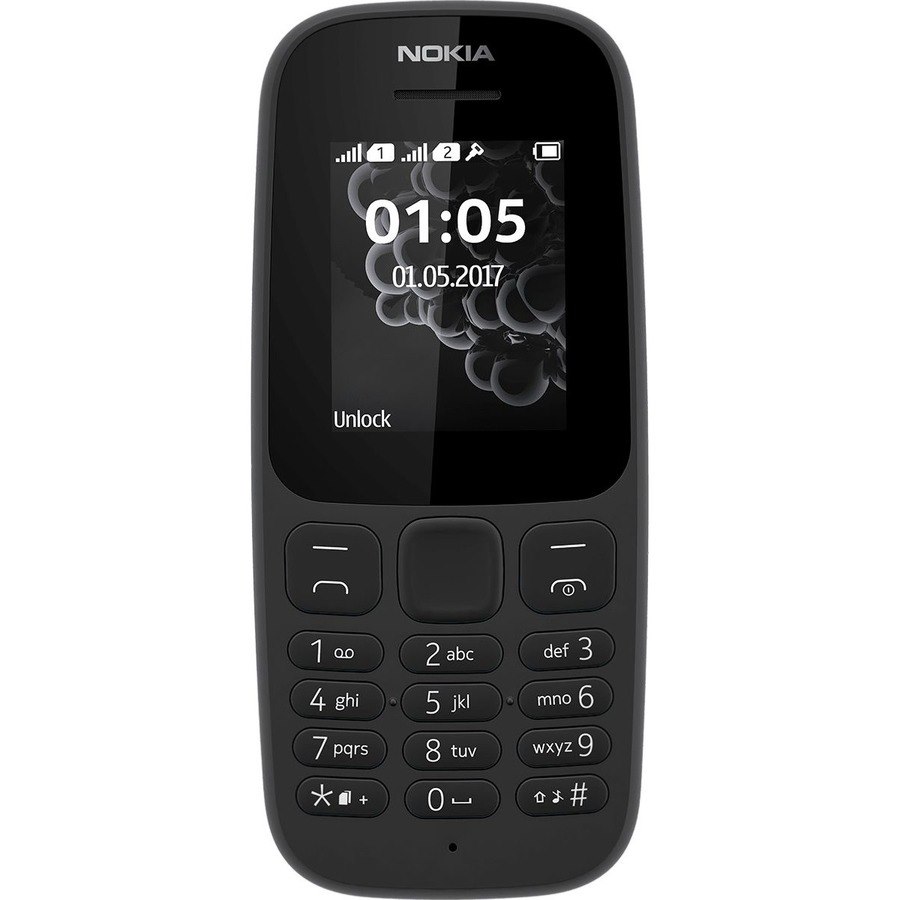 Nokia 105 4 MB Feature Phone - 4.5 cm (1.8") Active Matrix TFT LCD QQVGA 120 x 160 - 4 MB RAM - 2G - Black