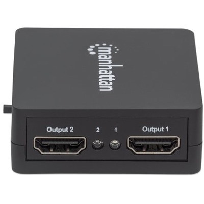 Manhattan HDMI Splitter 2-Port , 1080p, Black, Displays output from x1 HDMI source to x2 HD displays (same output to both displays), USB-A Powered (cable included, 0.7m), Three Year Warranty, Retail Box