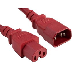 ENET C14 to C15 10ft Red Power Extension Cord 14 AWG 15A NEMA IEC-320 C14 to NEMA IEC-320 C15 Red 10'