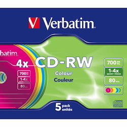 Verbatim DataLifePlus CD Rewritable Media - CD-RW - 4x - 700 MB - 5 Pack Slim Jewel Case