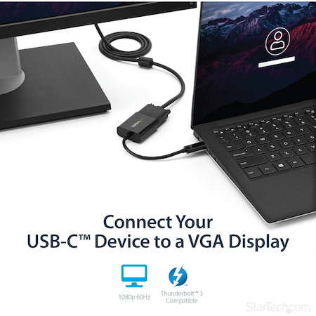 StarTech.com USB-C to VGA Adapter - Thunderbolt 3 Compatible - USB C Adapter - USB Type C to VGA Dongle Converter