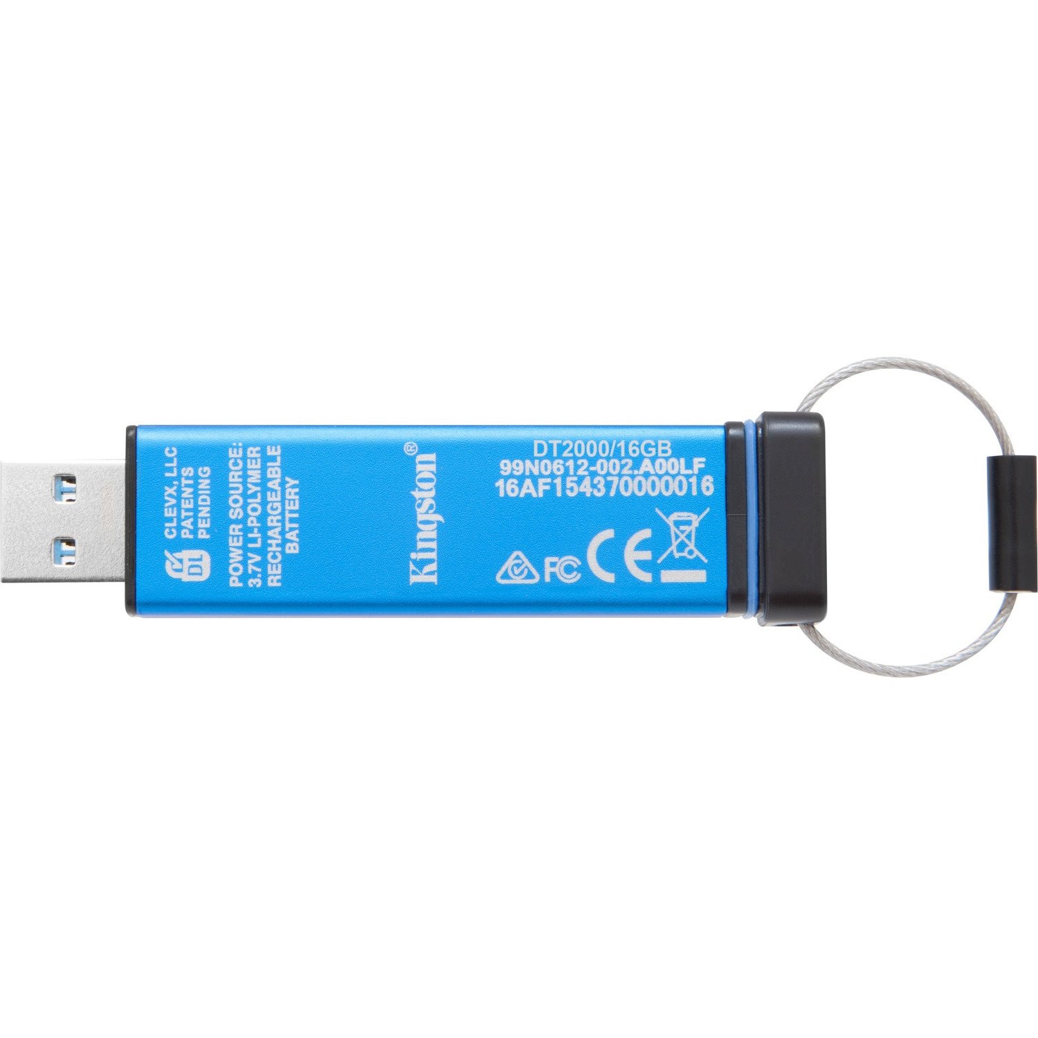 Kingston DataTraveler 2000 DT2000 16 GB USB 3.1 Flash Drive - Blue - 256-bit AES