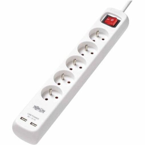 Tripp Lite by Eaton 5-Outlet Power Strip with USB Charging - French Type E Outlets, 220-250V, 16A, 3 m Cord, Type E Plug, White