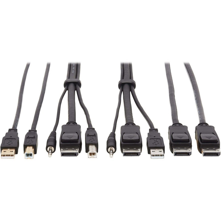 Tripp Lite by Eaton DisplayPort KVM Cable Kit - DP, USB, 3.5 mm Audio (3xM/3xM) + USB (M/M) + DP (M/M), 4K, 10 ft. (3.05 m), Black