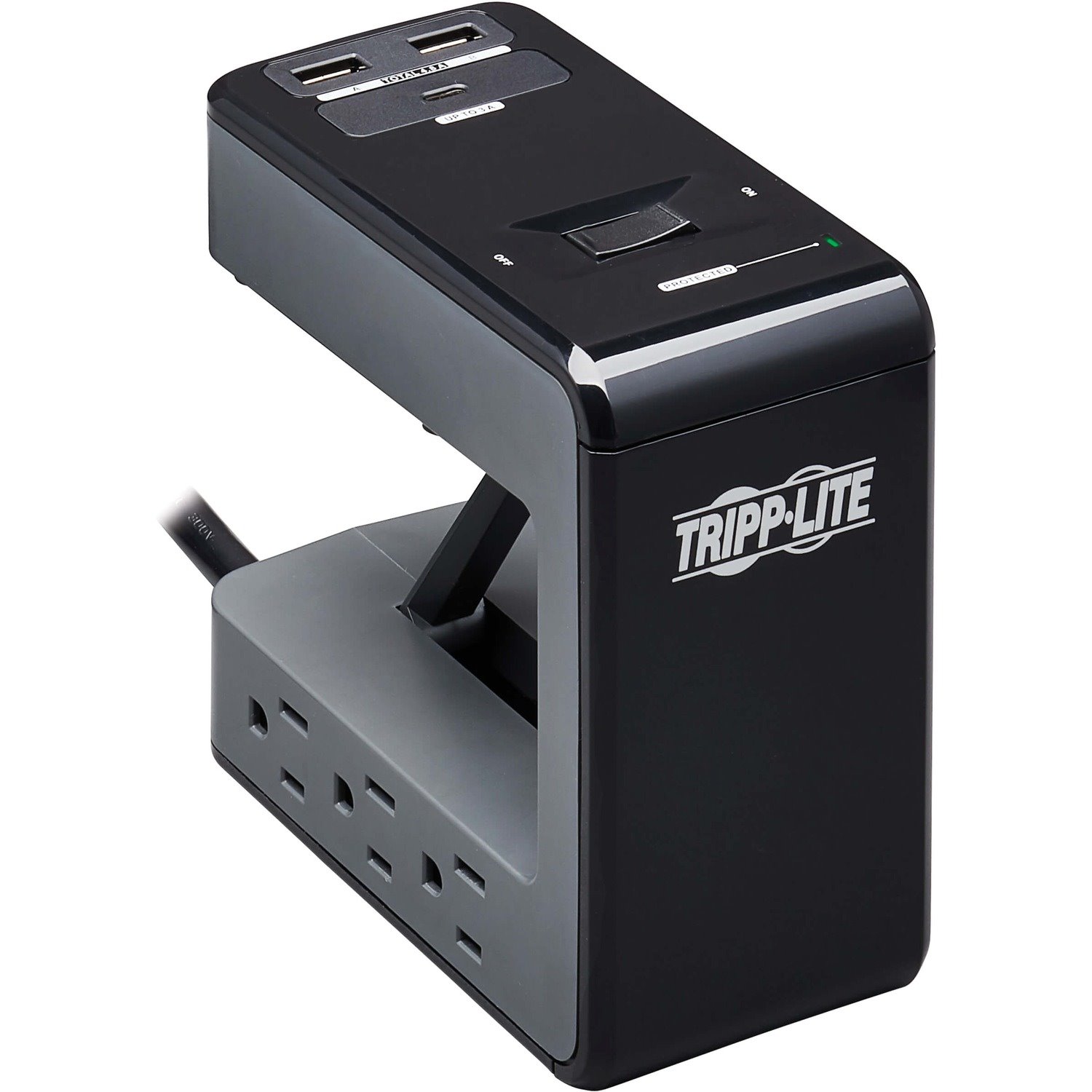 Tripp Lite Safe-IT Clamp Surge Protector 6Outlet 5-15R 3 USB Ports 8ft Cord