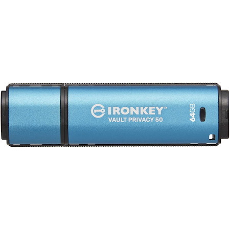 IronKey Vault Privacy 50 Series IKVP50 64 GB USB 3.2 (Gen 1) Type A Flash Drive - Blue - 256-bit AES - TAA Compliant