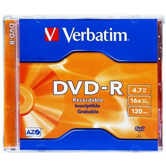 Verbatim DVD Recordable Media - DVD-R - 16x - 4.70 GB - 1 Pack Jewel Case