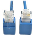 Eaton Tripp Lite Series Right-Angle Cat6 Gigabit Snagless Molded Slim UTP Ethernet Cable (RJ45 M/M), Blue, 1 ft. (0.31 m)
