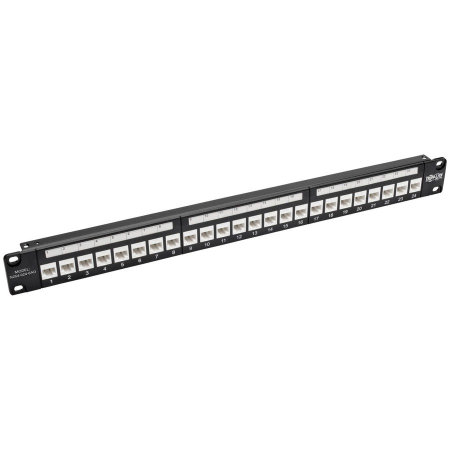 Tripp Lite by Eaton 24-Port 1U Rack-Mount Cat6a Feedthrough Patch Panel with 90-Degree Down-Angled Ports, RJ45 Ethernet, TAA