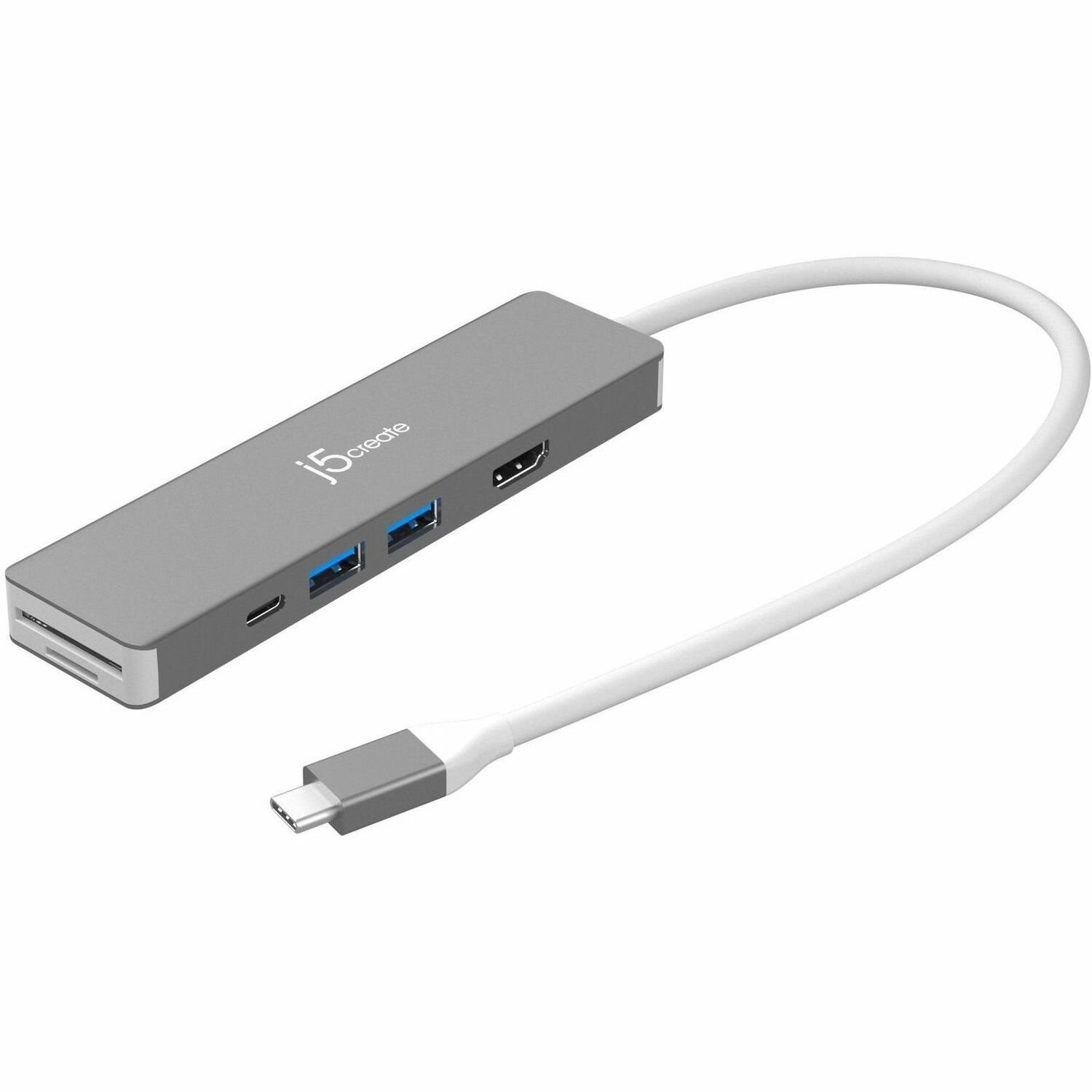 j5create Elite JCD390 USB Type C Docking Station for Notebook/Tablet/Monitor/Keyboard/Mouse/Webcam/Camera/Flash Drive/Memory Card Reader - Charging Capability - Memory Card Reader - SD - Silver, White - Desktop