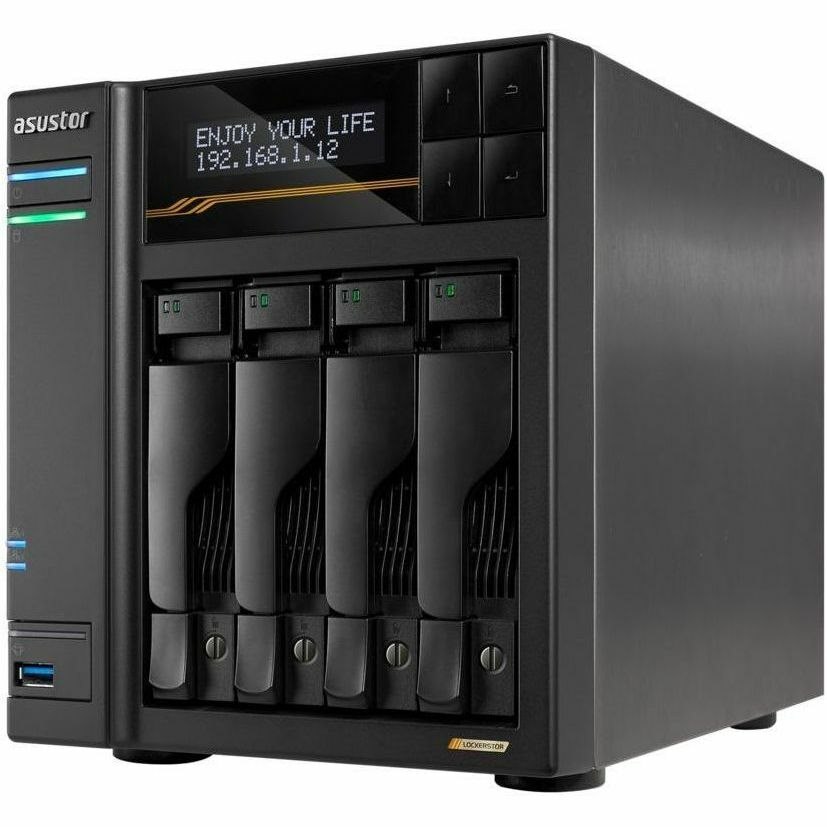 Asustor Lockerstor 4 Gen3 AS6804T, 4 Bay NAS, AMD Ryzen Quad-Core 2.3 GHz, 16GB RAM ECC DDR5, 4 M.2 NVMe Slots, Dual 5GbE and Dual 10GbE Port, USB 4.0 Type-C, Network Attached Storage (Diskless)