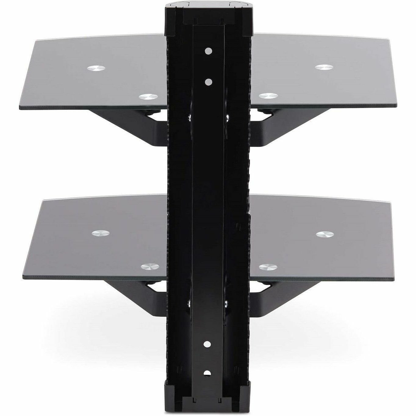 StarTech.com Dual Floating Wall-Mounted AV Shelves, Adjustable Height Shelf For Under TV A/V Equipment, Black Tempered Glass Shelves