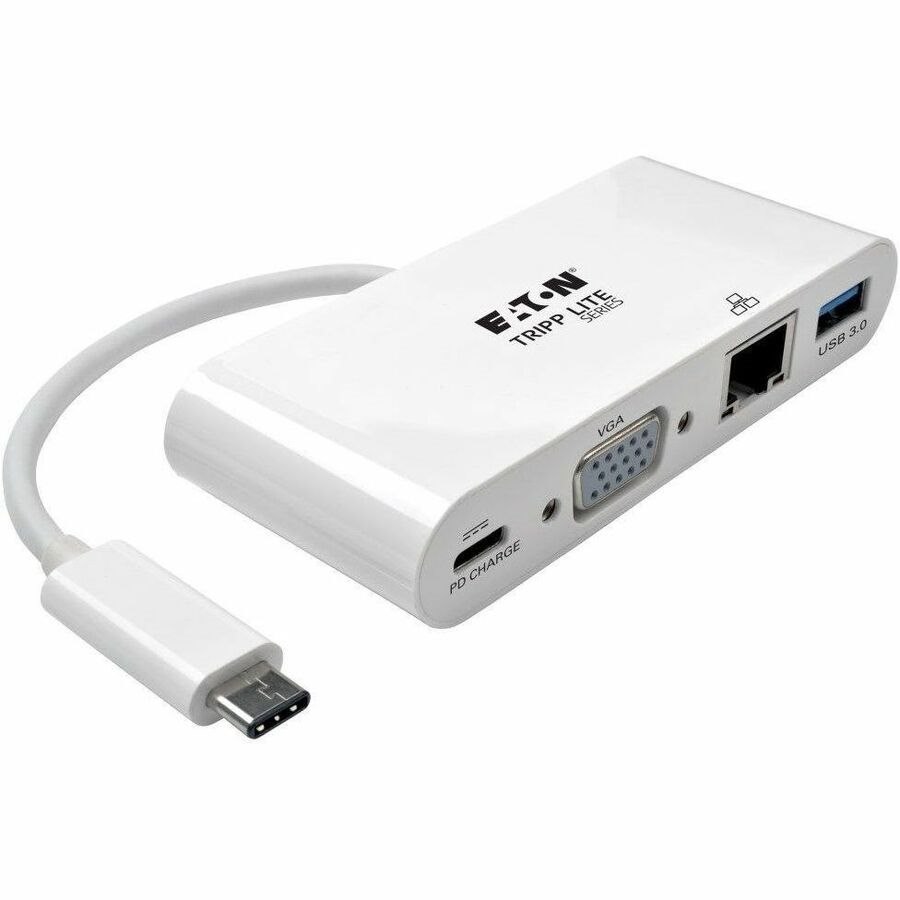 Eaton Tripp Lite Series USB-C Multiport Adapter, VGA, USB 3.x (5Gbps) Hub Port, Gigabit Ethernet and 60W PD Charging, White