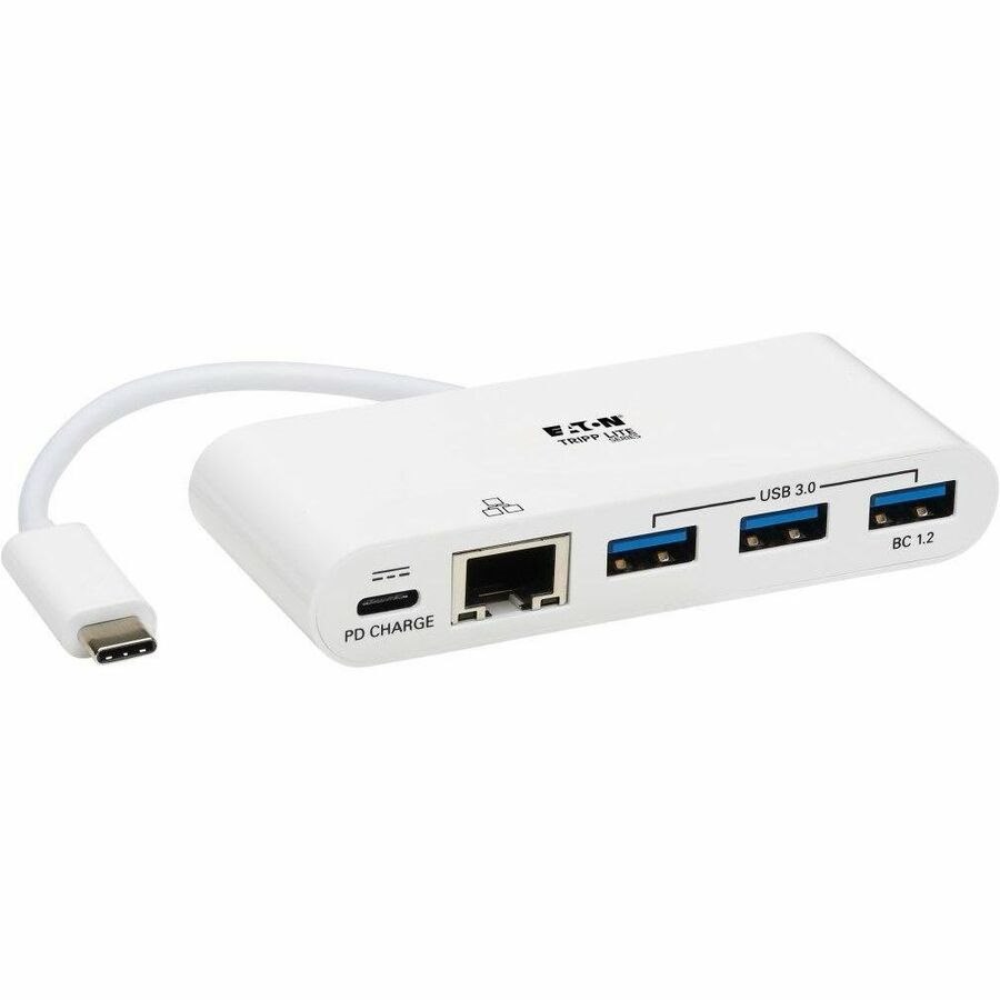 Eaton Tripp Lite Series 3-Port USB-C Hub - USB 3.x (5Gpbs) Hub Ports, Gigabit Ethernet, 60W PD Charging, White