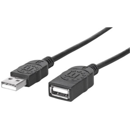 Manhattan USB-A to USB-A Extension Cable, 1.8m, Male to Female, 480 Mbps (USB 2.0), USBEXTAA6BK, Hi-Speed USB, Black, Lifetime Warranty, Polybag