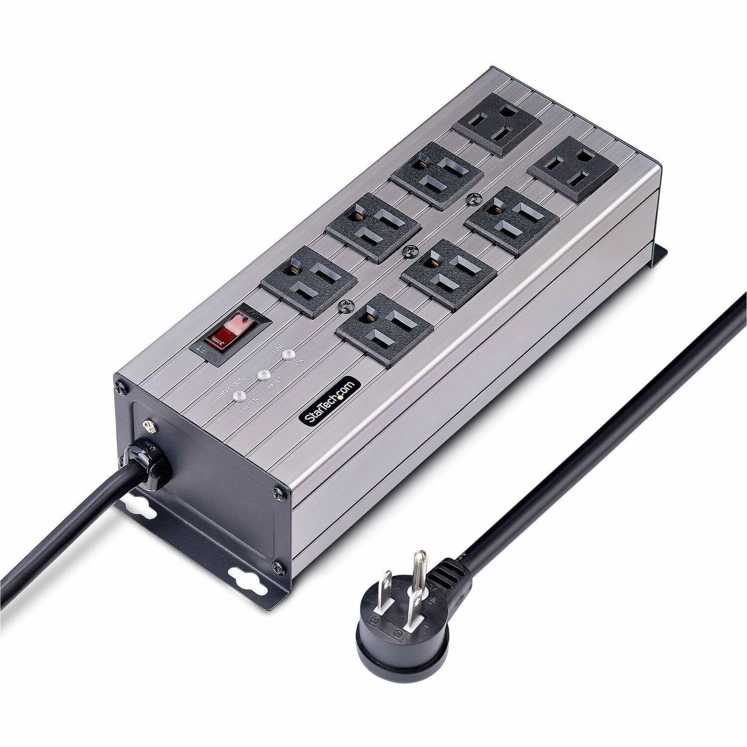 StarTech.com 8-Outlet Industrial Power Strip 125V/15A, EMI/RFI Isolation, Surge Protection, Mountable PDU, 12ft NEMA 5-15P Cord, UL Listed