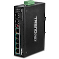 TRENDnet 6-Port Hardened Industrial Gigabit PoE+ DIN-Rail Switch, 4 x Gigabit PoE+ Ports, Shared Gigabit Port (RJ-45/SFP), Dedicated SFP, 120W Power Budget, IP30, Lifetime Protection, Black, TI-PG62