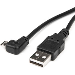 Rocstor Premium 1 ft Micro USB Cable - A to Right Angled Micro B - USB Type A Male - Micro USB Type B Male - 1ft - Black USB Cable