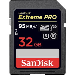 SanDisk Extreme Pro SDHC, SDXXG 32GB, U3, C10, V30, Uhs-I, 95MB/s R, 90MB/s W, 4X6, Lifetime Limited