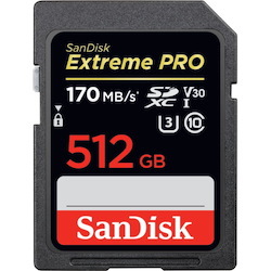 SanDisk Extreme Pro SDXC, SDXXY 512GB, V30, U3, C10, Uhs-I, 170MB/s R, 90MB/s W, 4X6, Lifetime Limited