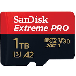 SanDisk Extreme Pro microSDXC, SQXCZ 1TB, V30, U3, C10, A2, Uhs-I, 170MB/s R, 90MB/s W, 4X6, SD Adaptor, Lifetime Limited
