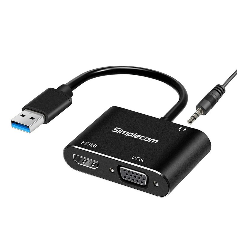 Simplecom Da316a Usb To Hdmi + Vga Adapter With 3.5MM Audio