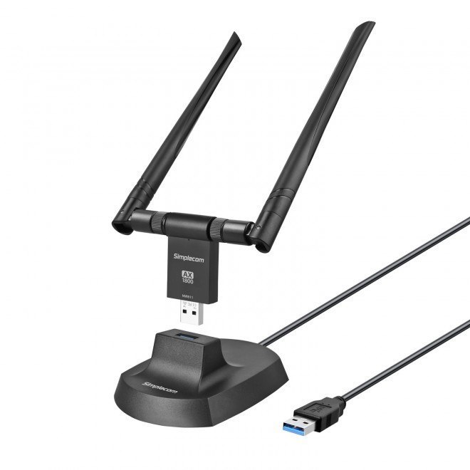 Simplecom NW811 Ax1800 Dual Band WiFi 6 Usb Adapter 802.11Ax With 2X 5dBi High Gain Antennas