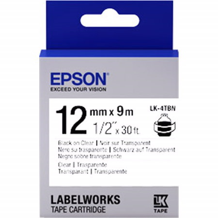 Epson Tape Clear 12MM Black 9 Metres For Labelworks LW-300 LW-400