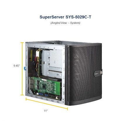 Supermicro Mini Tower SuperServer, 5029C-T Barebone, Single E-2100 Socket, 4 X3.5' HDD HS, 2 X Dimm C242, M.2, Dual Gbe,, 250W Psu