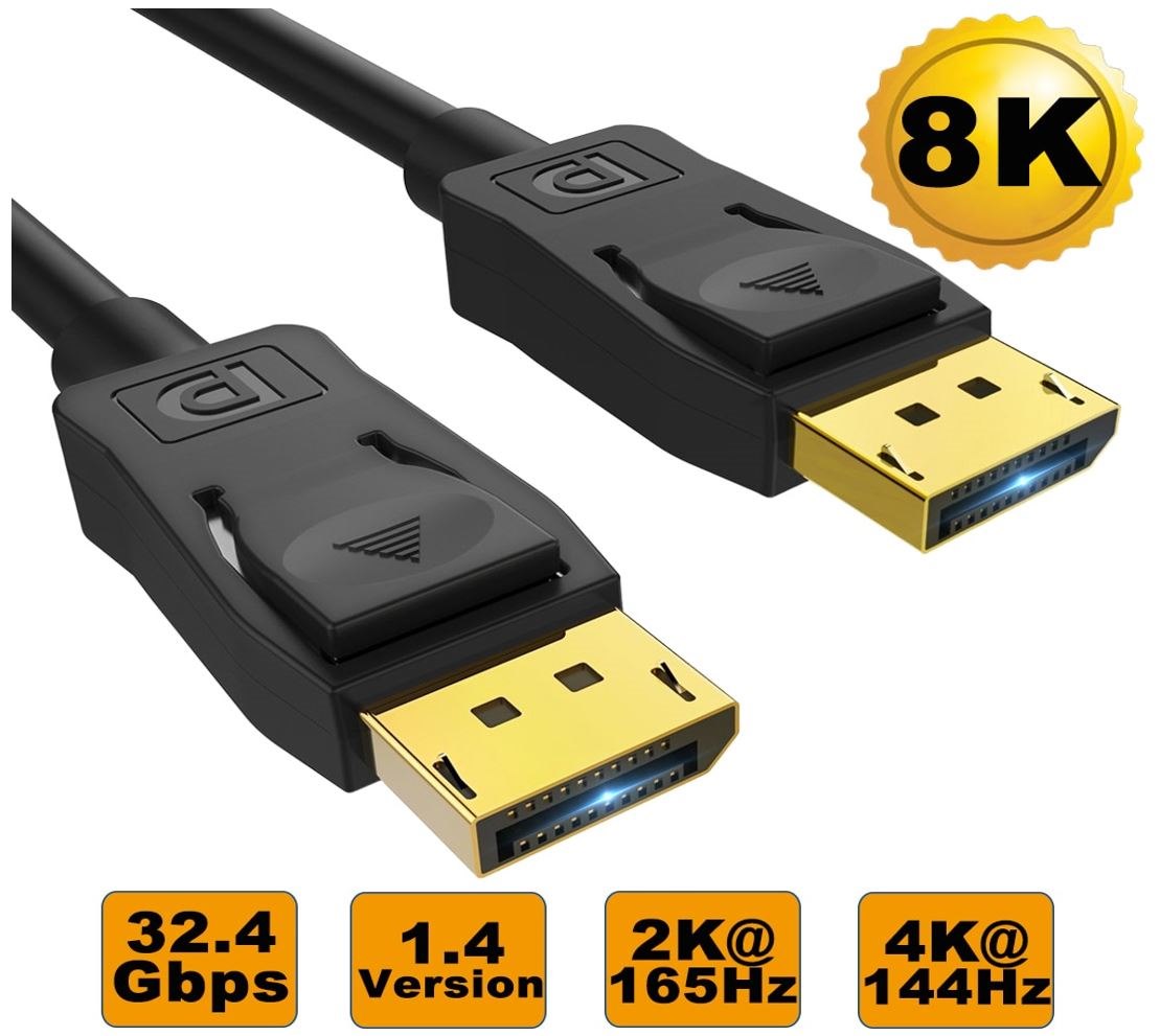 8Ware 3M Ultra 8K DisplayPort DP1.4 Cable - Male To Male Gold Plated 7680X4320 8K@60Hz 4K@144Hz 32.4Gbps Uhd QHD FHD HDP HDCP HDTV HDR 28Awg