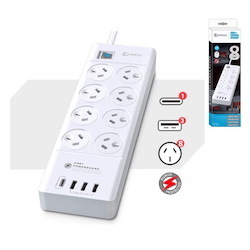 Generic Sansai 8 Outlet 3*Usb-A & 1*Usb-C Powerboard Master On/Off Switch Surge And Overload Protected 1M 20W 220-240V 10A Iv Retail Box