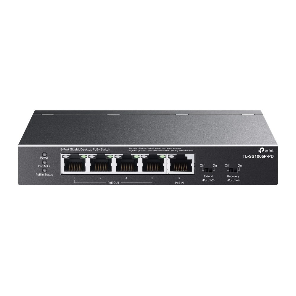 TP-Link | TL-SG1005P-PD | 5 Port Gigabit Desktop Switch With 1 Port PoE++ In And 4 Port PoE+ Out